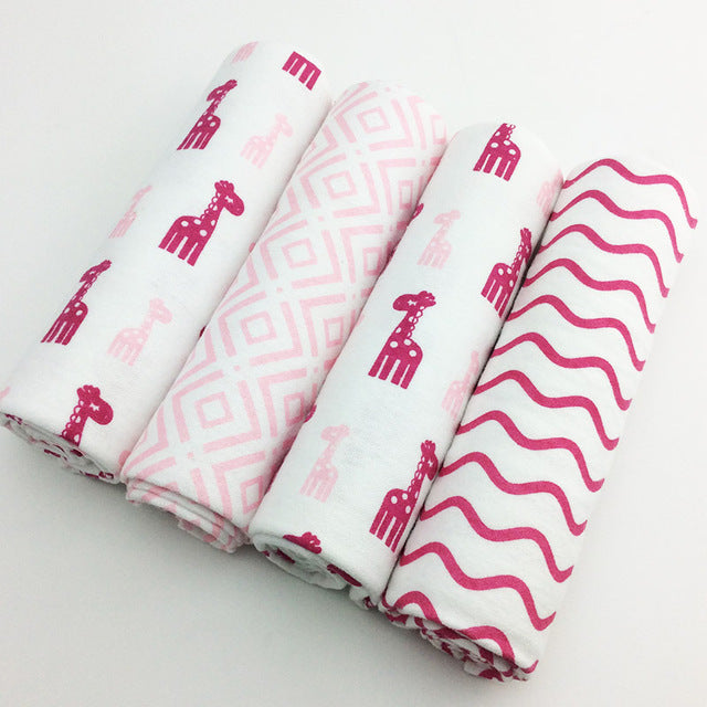 4-Piece Cotton Baby Swaddle & Receiving Blanket Set – Newborn Bed Sheets