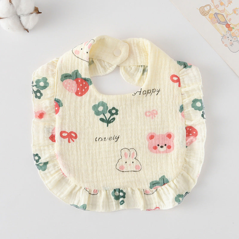 Baby Bib Ruffled Cotton Printed Gauze Lace Bib