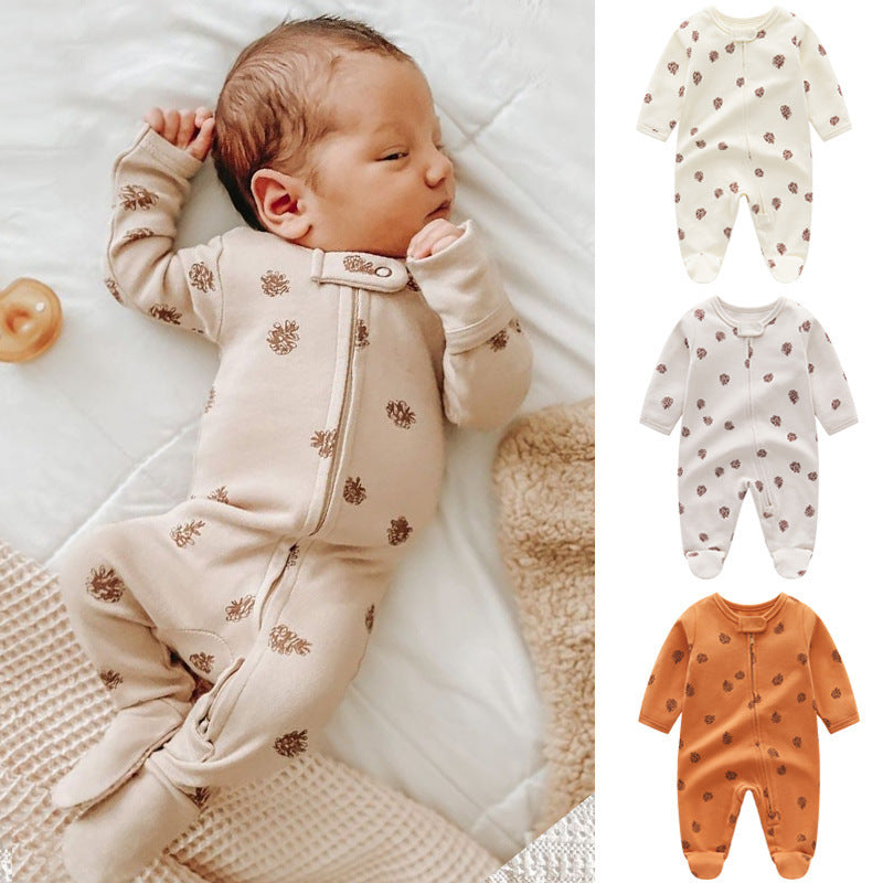 Comfortable Cotton Newborn Clothes Covered Foot Zipper One Piece Romper