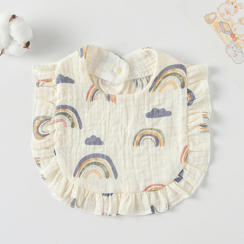 Baby Bib Ruffled Cotton Printed Gauze Lace Bib