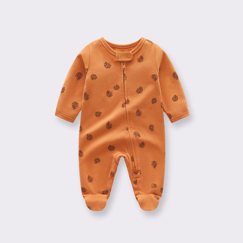 Comfortable Cotton Newborn Clothes Covered Foot Zipper One Piece Romper