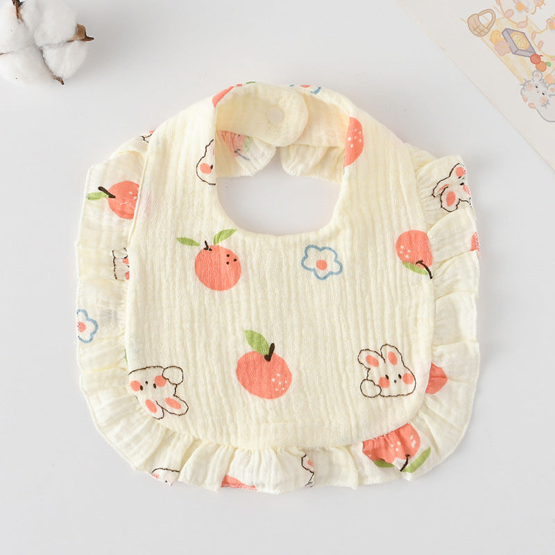 Baby Bib Ruffled Cotton Printed Gauze Lace Bib