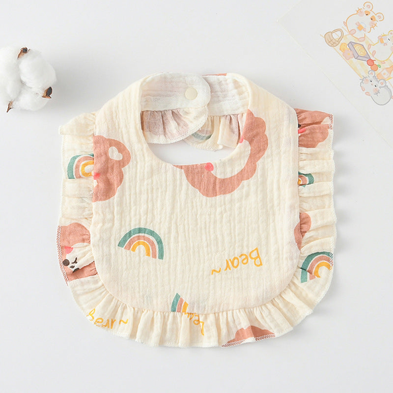 Baby Bib Ruffled Cotton Printed Gauze Lace Bib