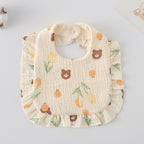 Baby Bib Ruffled Cotton Printed Gauze Lace Bib