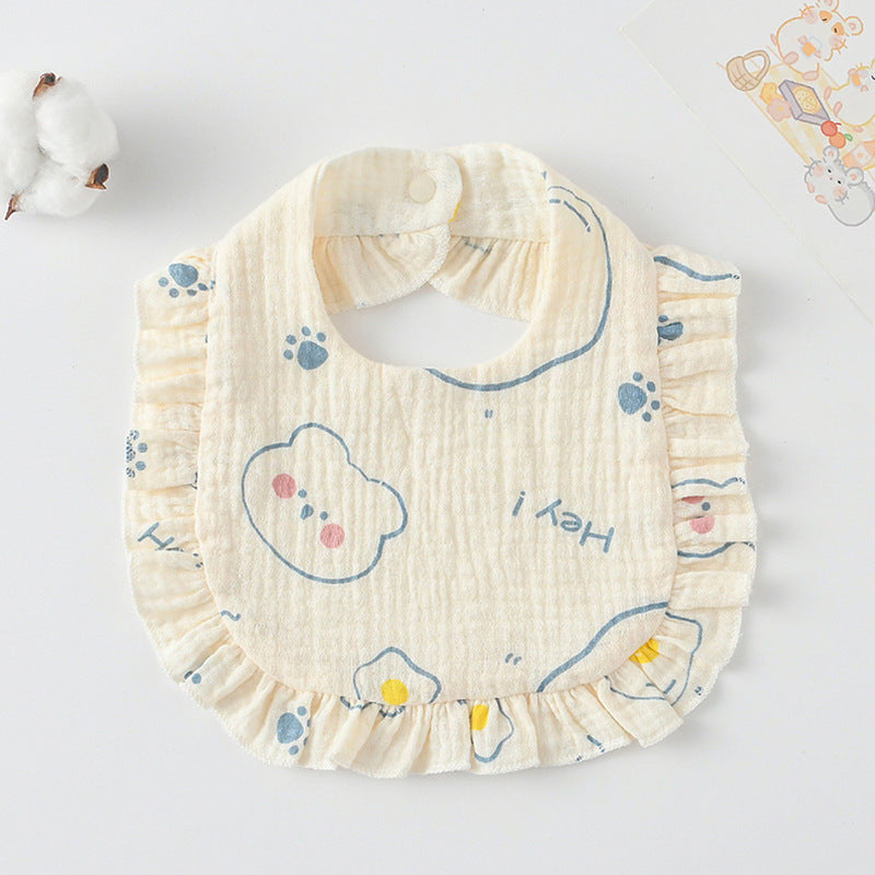 Baby Bib Ruffled Cotton Printed Gauze Lace Bib