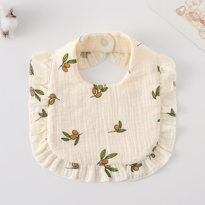 Baby Bib Ruffled Cotton Printed Gauze Lace Bib