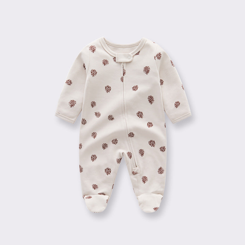 Comfortable Cotton Newborn Clothes Covered Foot Zipper One Piece Romper
