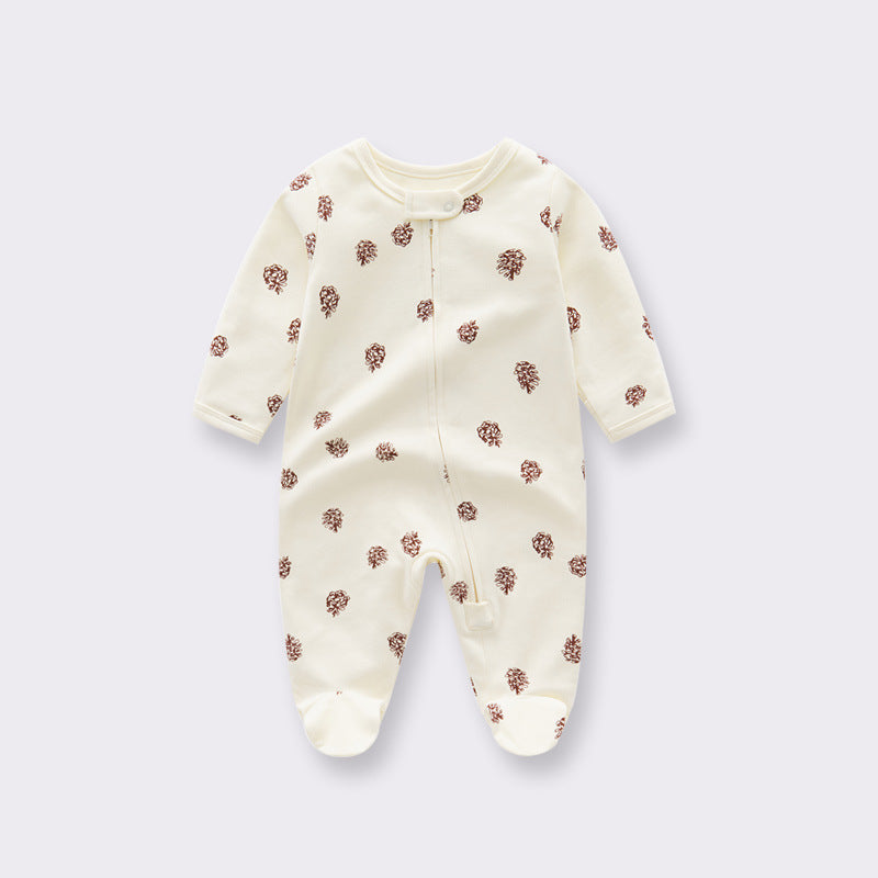 Comfortable Cotton Newborn Clothes Covered Foot Zipper One Piece Romper