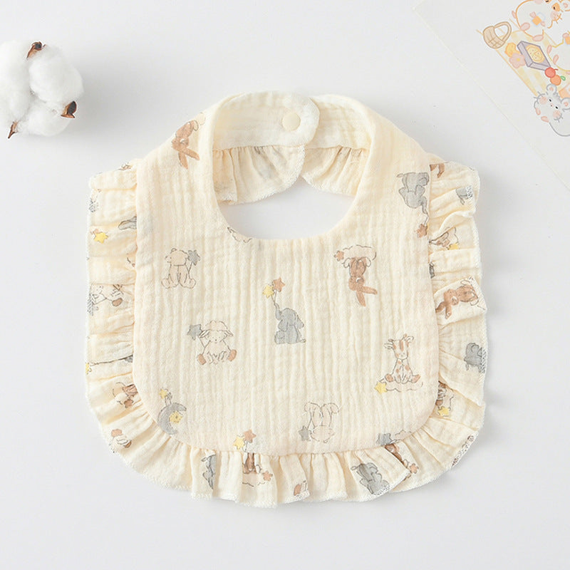 Baby Bib Ruffled Cotton Printed Gauze Lace Bib
