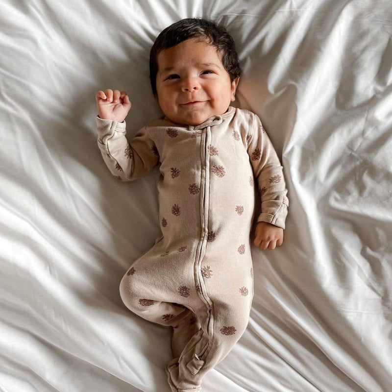 Comfortable Cotton Newborn Clothes Covered Foot Zipper One Piece Romper