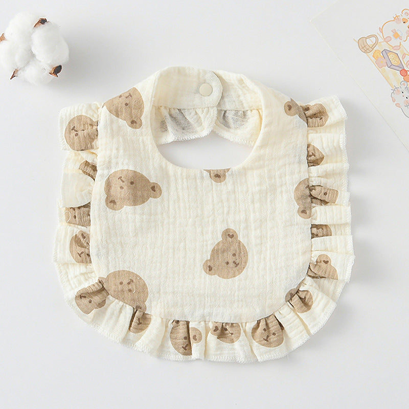 Baby Bib Ruffled Cotton Printed Gauze Lace Bib