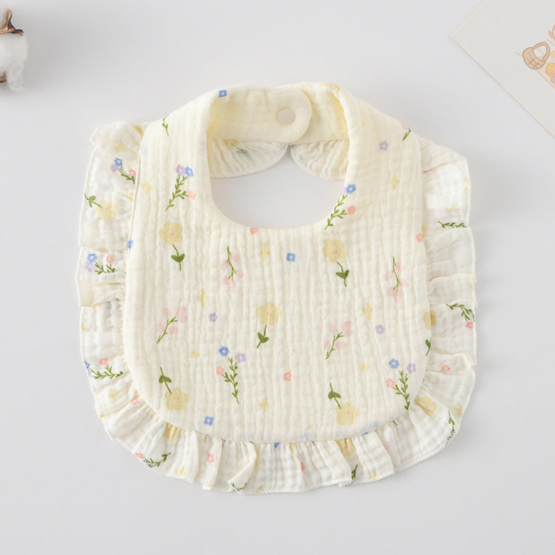 Baby Bib Ruffled Cotton Printed Gauze Lace Bib
